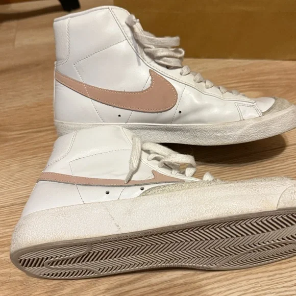 Nike White and Pink Leather High-Top Sneakers - Picture 11 of 14